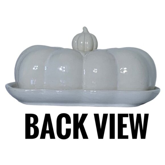 Harvest Pumpkin Covered Butter Dish With Lid Large Ceramic Floral White Cream - Picture 4 of 16